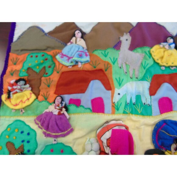Peruvian Mercado "Market" Tapestry Handcraft Appliqué Folk Art Peru Arpillera - Picture 9 of 10